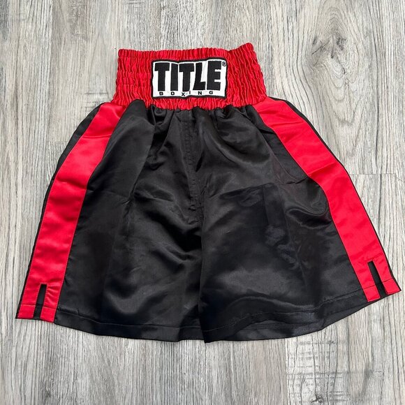 Title Boxing Youth Muay Thai Shorts Red Black Satin Kickboxing Trunks Size YM - Picture 1 of 6
